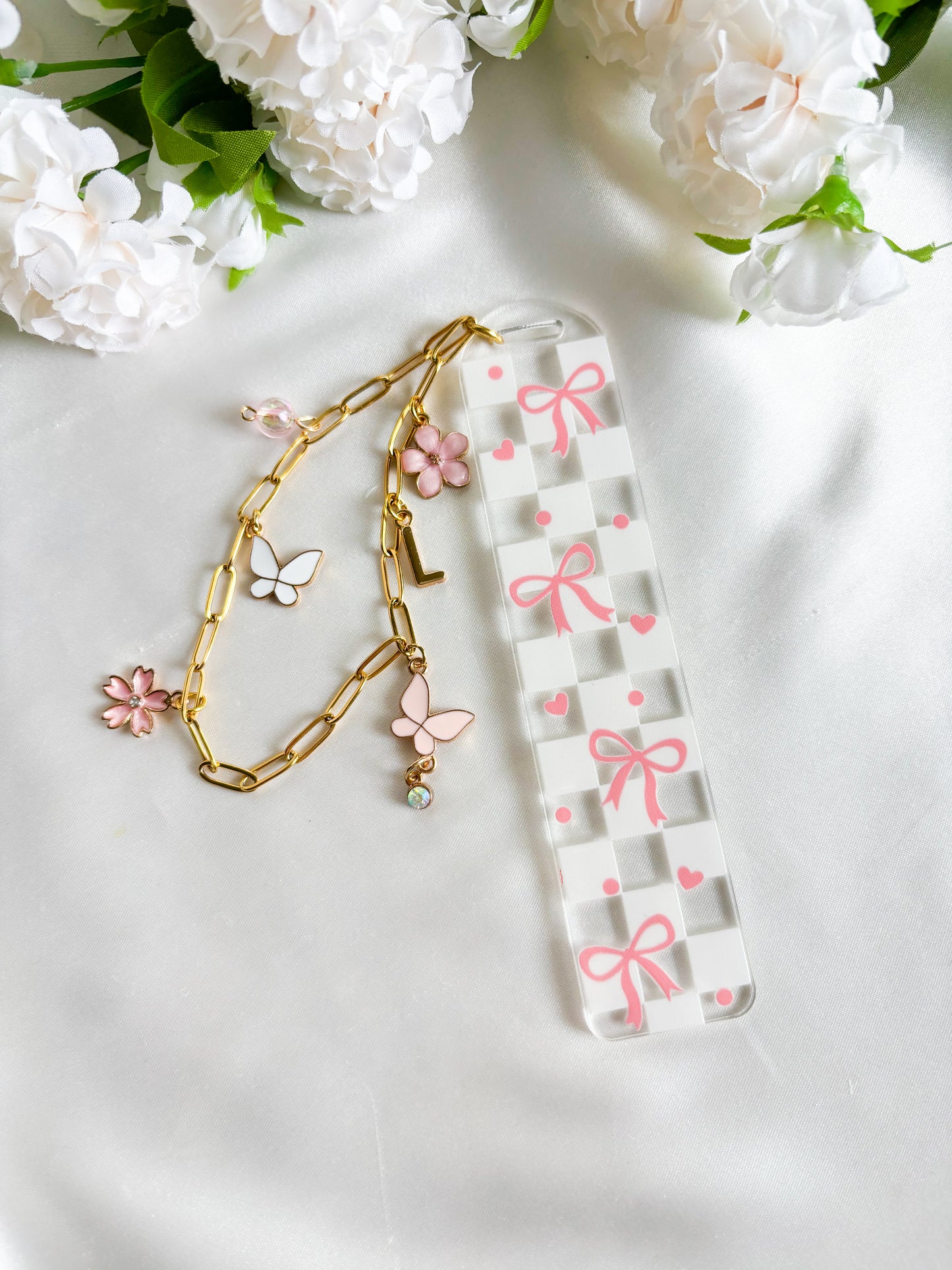 Pink Checkered Chain Bookmark